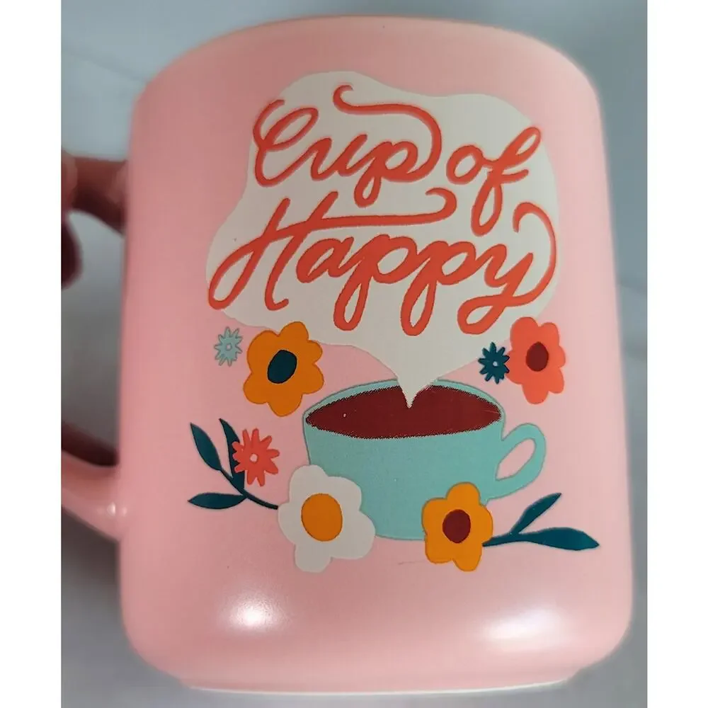 Pink CUP OF HAPPY Stoneware Coffee Mug by Opal House for Target 16 oz 2022